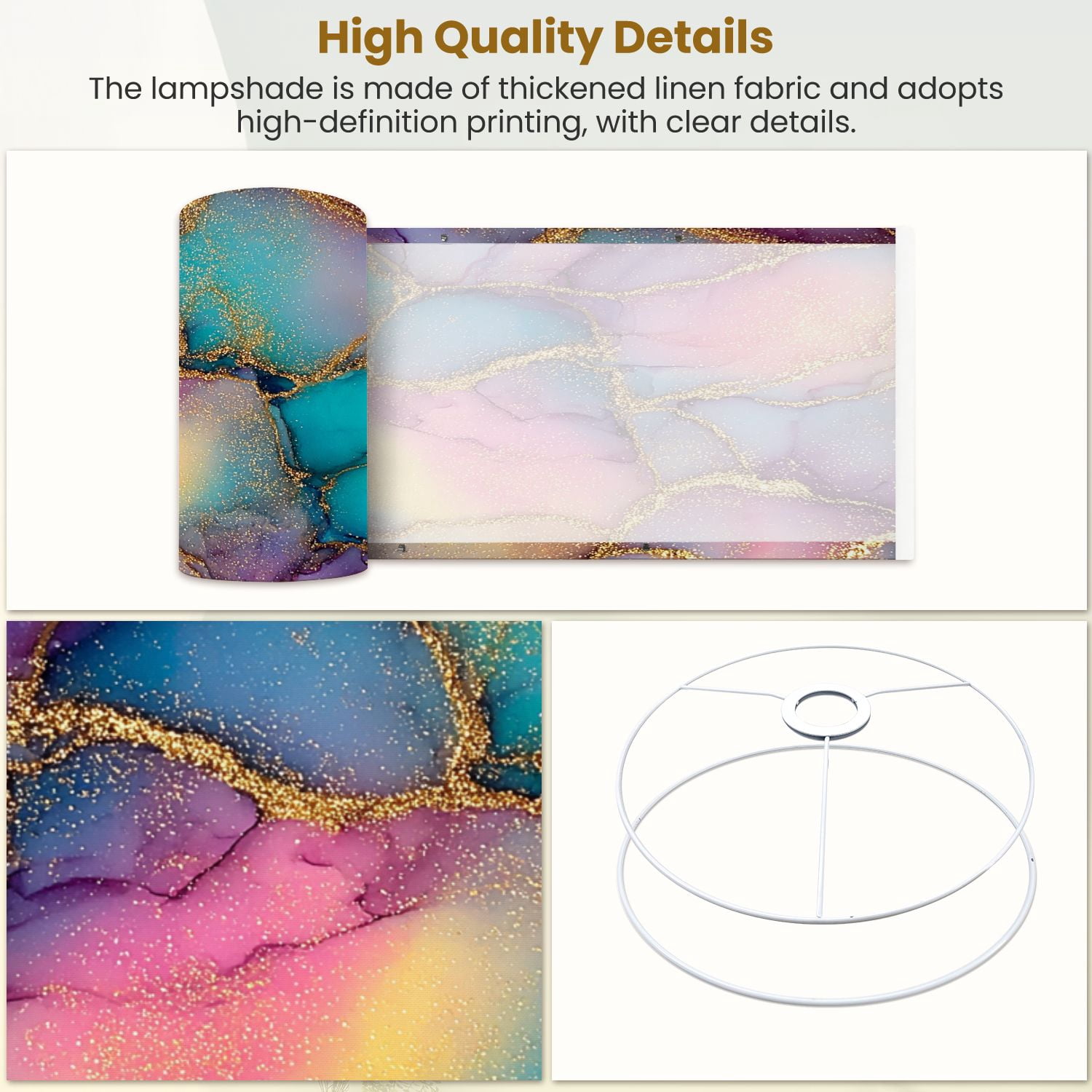 Linen Drum Lampshades Abstract Alcohol Ink Art Gold 13"x13"x10" Light Shade for Table Lamps Floor Lamp Shades Lampshade Replacement Assembly Required