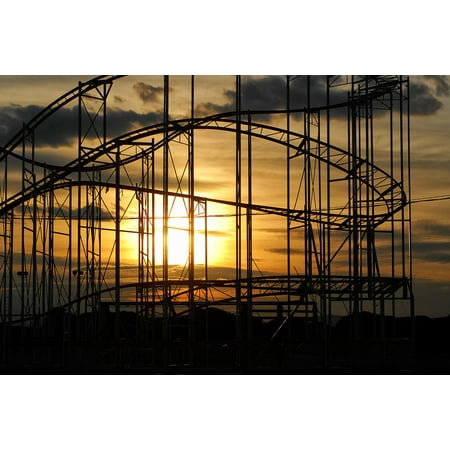 Canvas Print Dusk Evening Sunset Theme Park Sky Roller Coaster Stretched Canvas 10 x