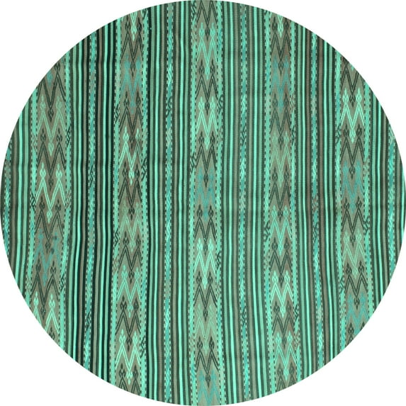 Ahgly Company Machine Washable Indoor Round Southwestern Turquoise Blue Country Area Rugs, 6' Round