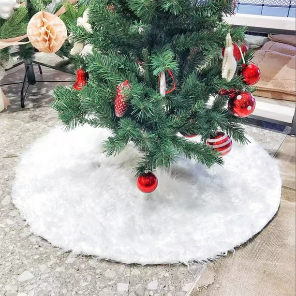 Fiudx Falda de Árbol de Navidad de Felpa Blanca, Elegante Diseño Clásico con Flecos, Suave y Corta Felpa, Decoración Navideña para Varias Estaciones, Ideal para Reuniones Familiares, 64 Cm, Juego de