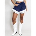 thumbnail image 2 of Women'S Patchwork Lace Trim Hem High Waist Washed A-Line Denim Shorts with Pocket S, 2 of 8