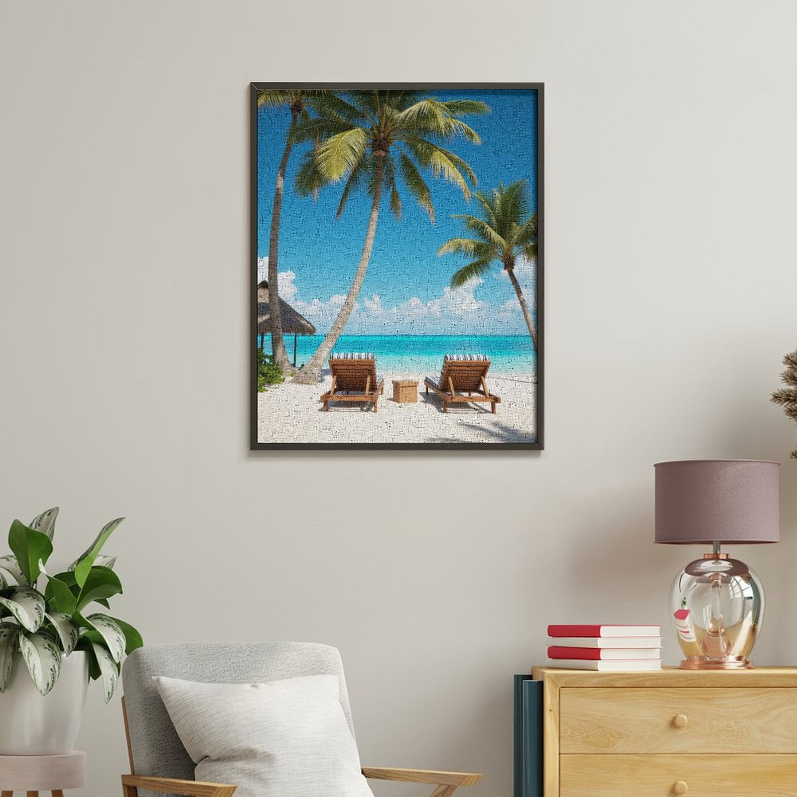Paint by Numbers Kit for Adults, Tropical Paradise Beach Chairs Ocean Paint by Numbers, Easy Paint by Numbers Kit for Adults Beginner, DIY Adult Paint by Number Kits on Canvas, 12x16in Home Decor