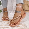 thumbnail image 2 of IWRICH Women's Flat Sandals Dressy Summer Bohemian Flip Flops Elastic Ankle Strap Beach Sandal for Walking Travel Brown 8, 2 of 9