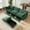 Green, variant on Newest L-shaped 3-seater modular sofa,,1 movable footstool, crescent-shaped armrests,,wraparound back,arm cushions, chenille fabric, wheat colour.
