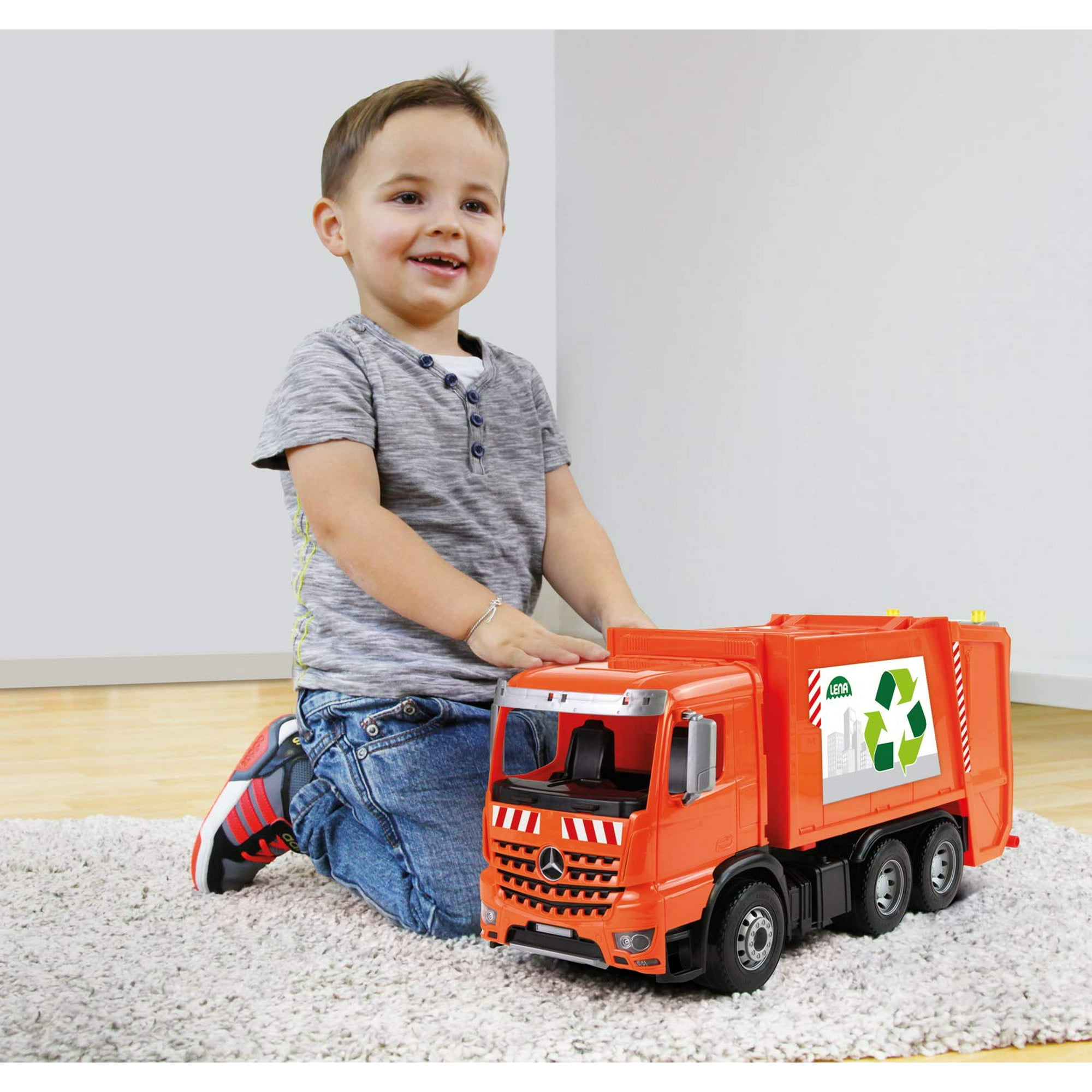 Lena ACTROS Toy Garbage Truck Trucks for 3 Year Old Boys and Girls Realistic Trash Waste Management Garbage bin Orange and Silver 1 15 Scale Model Walmart