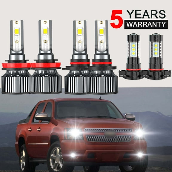 6x 6500K Cool White LED Headlight Hi&Lo Beam Fog Light Bulbs Kit for Chevy Avalanche 2006 2007-2013