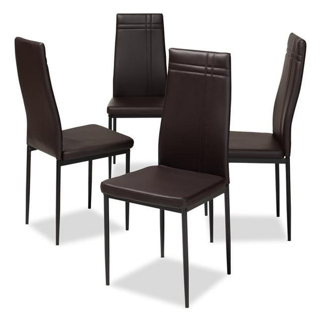 Baxton Studio Matiese Modern & Contemporary Dining Chair Set of 4, Brown Faux Leather (Set of 4)
