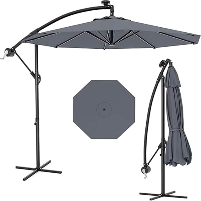 Bingirl 10FT Offset Umbrella with Cross Base with 360-degree and Rotation Infinite Tilt for Deck Pool Garden BackyardGrey