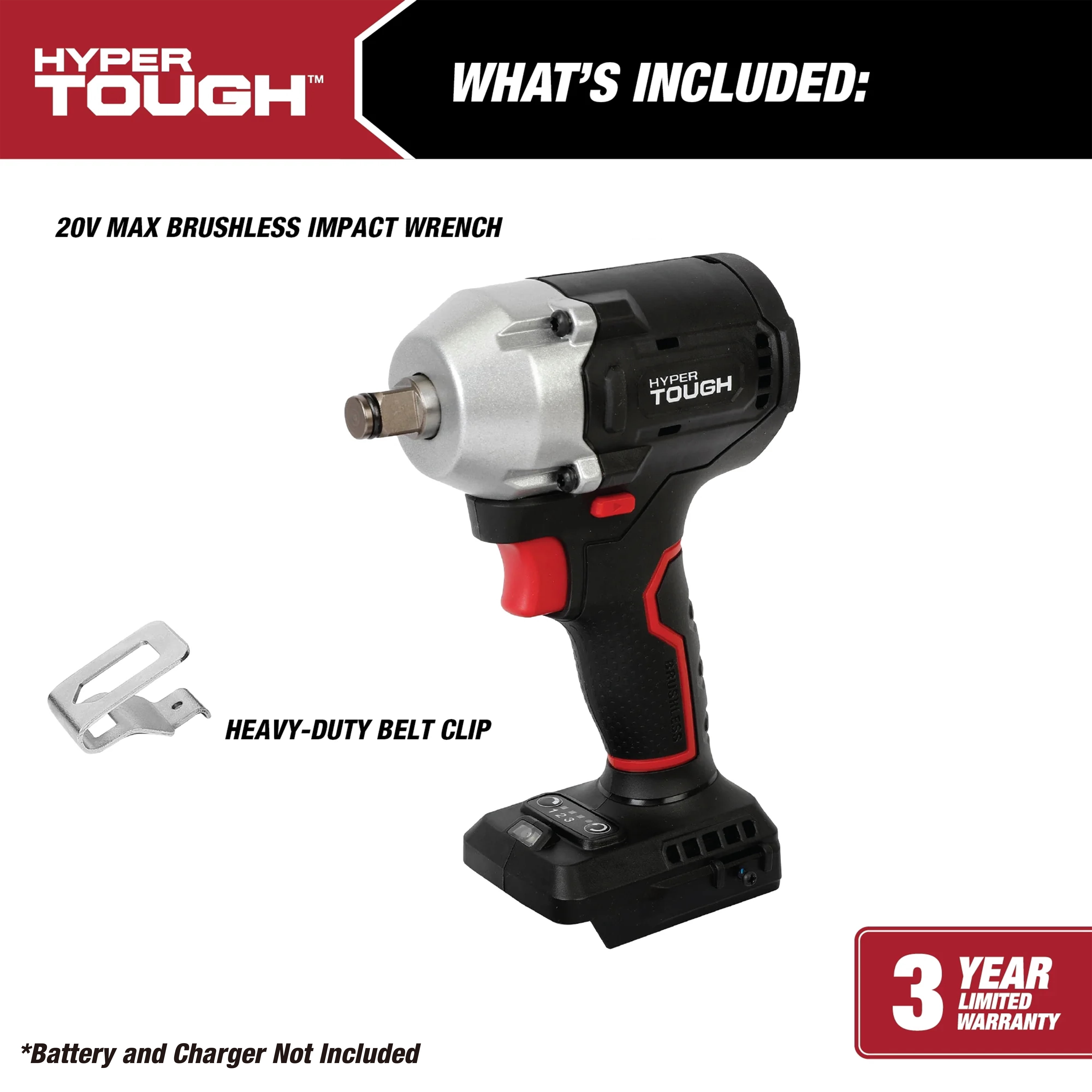 Hyper Tough 20V Max Brushless 1/2-inch Cordless Impact Wrench 350 ft-lbs Torque - (Tool Only)