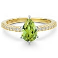 thumbnail image 3 of Gem Stone King 14K Two Tone Gold Green Peridot and Lab Grown Diamond Engagement Ring for Women | 1.46 Cttw | Pear Shape 9X6MM | Gemstone August Birthstone | Size 5, 3 of 6