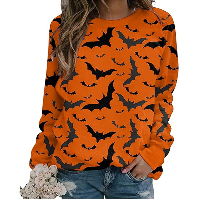 Chandails en Molleton d'Halloween pour Femmes Citrouille Col Rond Décontracté Manches Longues Ample Chandail de Vacances