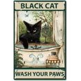 thumbnail image 1 of Letrero de metal con frase divertida para baño, diseño vintage de gato negro, "Lávate las patas", para baño, cocina, cafetería, decoración de pared, 20 x 30 cm, 1 of 7