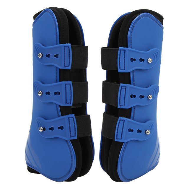 2 uds botas de pierna delantera de caballo botas de tendón de caballo de carcasa de PU para saltar correr patas delanteras deportivas azules L