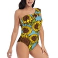 thumbnail image 3 of Pofeuu Sunflowers Print Women's One Piece Swimsuits One Shoulder Swimwear Asymmetric Ruffle Monokinis Bathing Suits-Small, 3 of 6