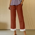 thumbnail image 4 of VEKDONE Women's Straight Trousers with Pockets High Waist Drawstring Loose Fit Anlke Pants Fashion Lace Trim Hem Long Pants Coffee L, 4 of 5