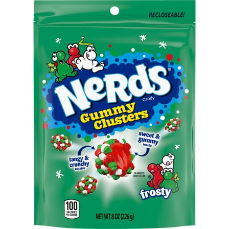 NERDS Frosty Gummy Clusters, Resealable Stand Up Bag, Christmas Candy, Red and Green Candies, 8oz