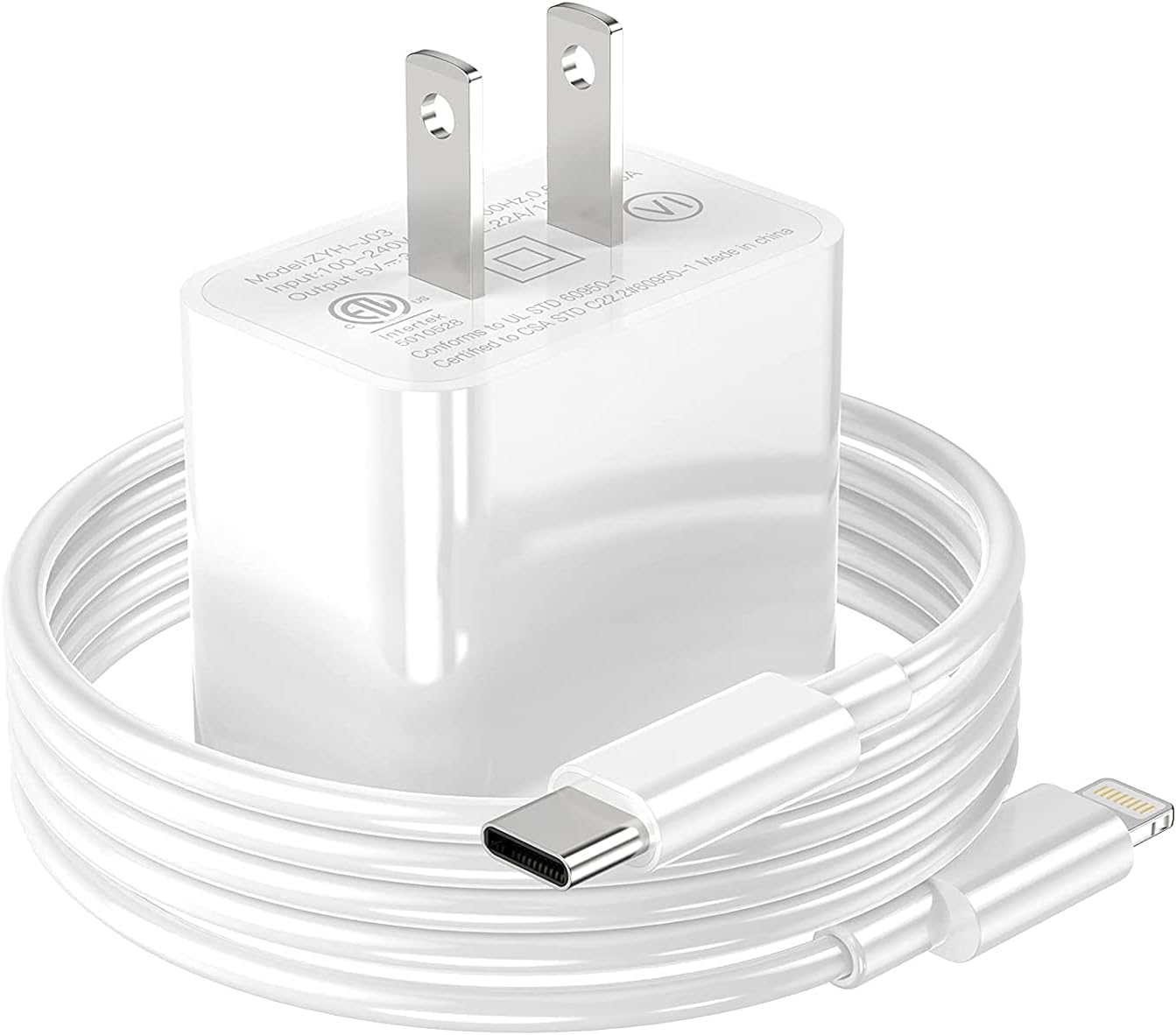 For Apple iPhone Charger, Apple Block USB C Fast Wall Plug with 6ft USB