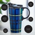 thumbnail image 5 of Evergreen Ceramic Travel Cup w/ Silicone Paint Handle, 17 OZ. w/Box, Green and Blue Plaid, 5 of 9