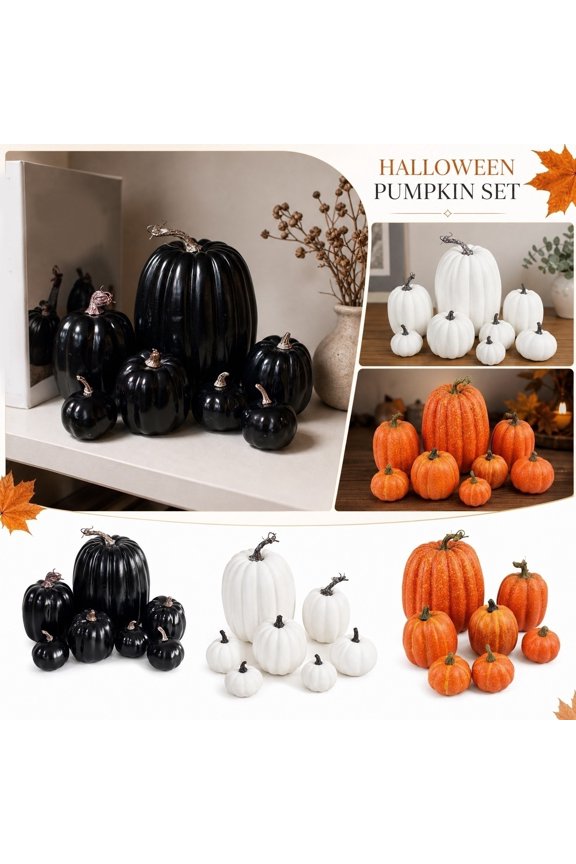 Faux Pumpkins for Outdoor for Fall Decor 7 Piece Assorted Black Pumpkins Fall and Halloween Decor for Porch Home Party Gifting Decorations