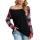thumbnail image 2 of ICHUANYI Clearance Women's Loose Fashion Plaid Leopard Stitching Button Bib Collar Long-sleeved Tops Blouse(Black, XL) ICHUANYI WER2023081503270, 2 of 9
