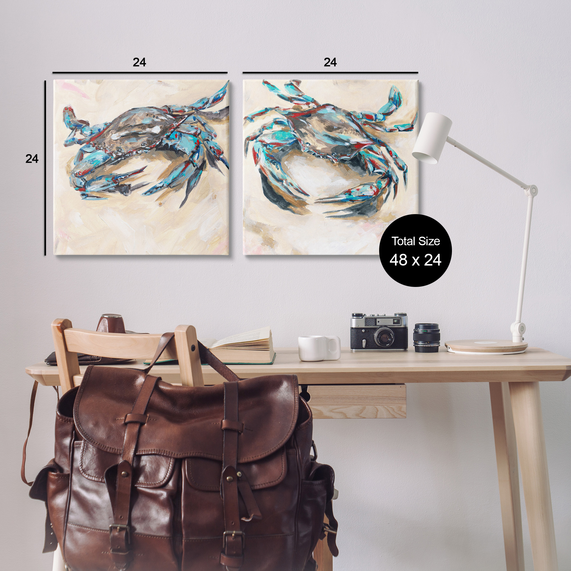 Stupell Industries Blue Crabs on Sand Animals & Insects Painting Gallery Wrapped Canvas Art Print Wall Art, 24 x 24, Set of 2