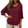 thumbnail image 4 of CYMMPU Women's Summer Solid Color Cotton Linen Button Top with Chest Pockets, Casual Loose Breathable Summer Blouse Red XL, 4 of 7