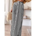 thumbnail image 5 of Women Casual Drawstring Elastic Waist Striped Wide Leg Pants with Pockets Black S, 5 of 6