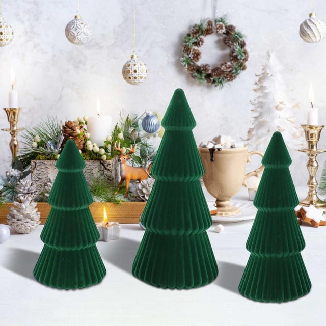 Feltree 3-Pack Flocked Christmas Tree Table Centerpiece for Holiday Office Winter Decor