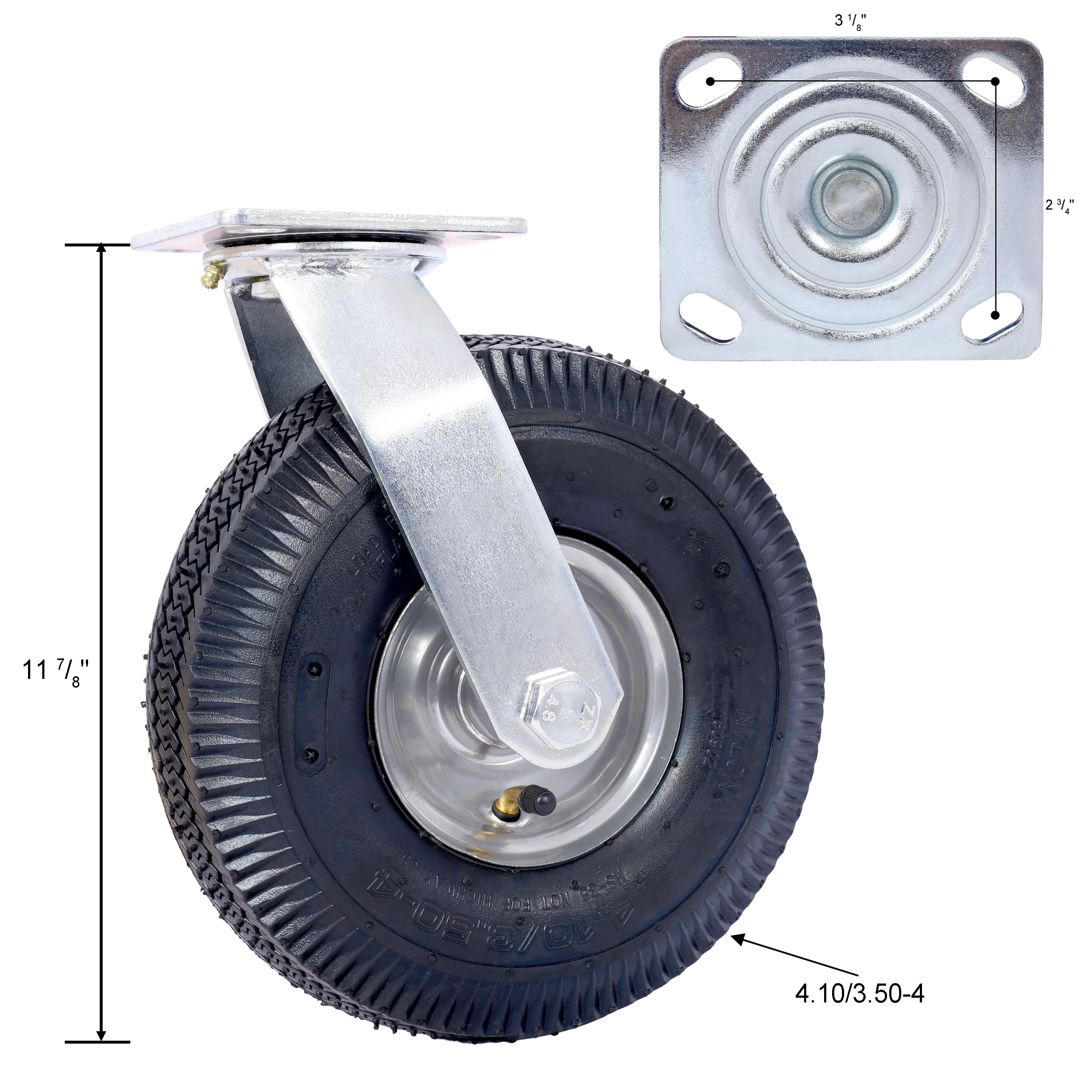 10" Pneumatic Swivel Caster Wheels with Ball Bearings, 5/8" Bore Axle, 2Pcs