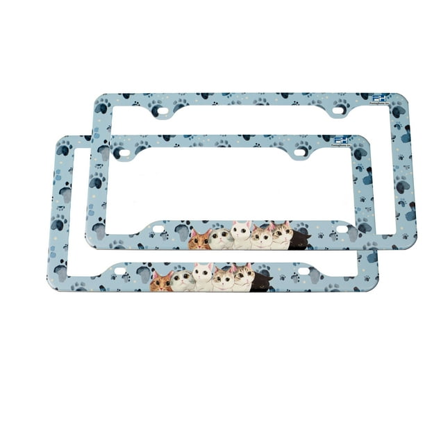FantasHome 2 Pcs Stainless Metal Car License Plate Frame Cover, US Standard Size Cat