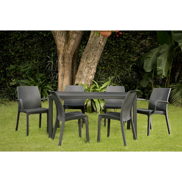 Comedor Exterior Rattan Plastico Acmé para Patio y Jardín 6 Sillas Merkatari