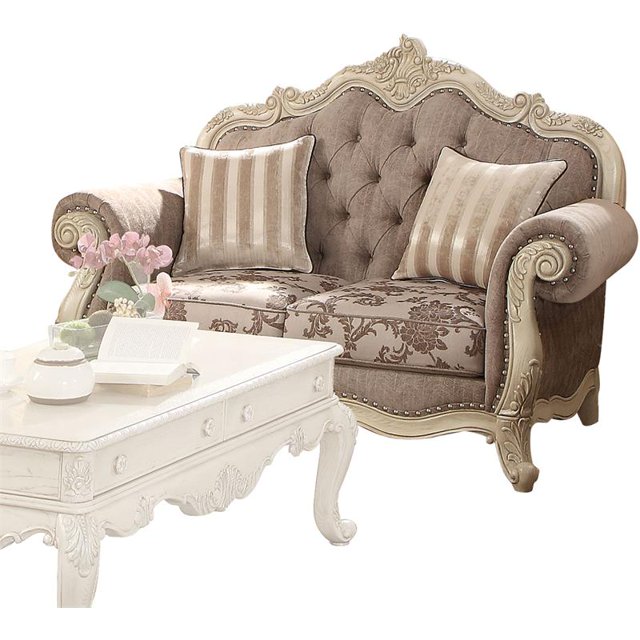 ACME Ragenardus Loveseat in Gray Fabric & Antique White