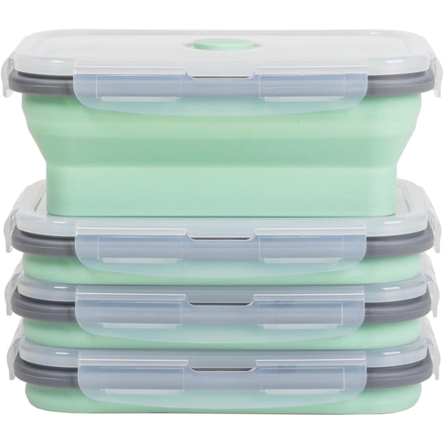 Recipientes plegables de almacenamiento de alimentos con tapas y ventilación, 27 onzas, de silicona apilable para cocina, juego de recipientes plegables de preparación de comidas