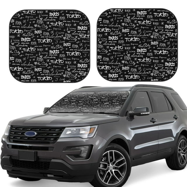 Wukai Travel The World Car Front Windshield Sun Shade,Sun Visor Shield Block Automotive Interior Protector Blocks UV Rays-Medium