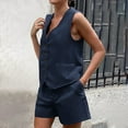 thumbnail image 2 of Besolor Women's Summer 2 Piece Outfits Sleeveless Matching Sets Button down V Neck Vest Waistcoat and Shorts Sets with Pockets, 2 of 4