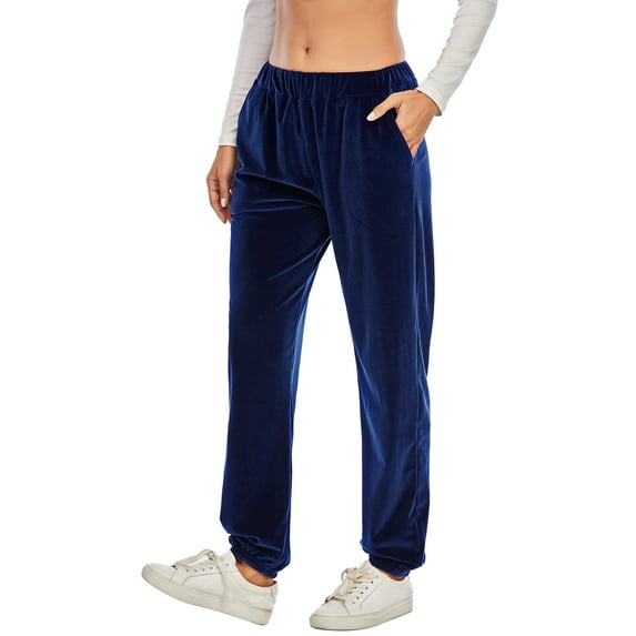 Women Velvet Pants Jogger Pants Velvet Pajama Pants Soft Velvet High-waist Trousers Autumn Winter Pajama Pants Elastic Velour Loose Long Pants (Only Pant)