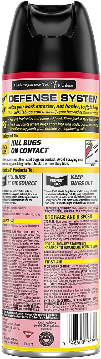 Raid Ant & Roach Killer Spray For Listed Bugs, Keeps Killing for Weeks, Lemon Scent, 17.5 oz 12 Count