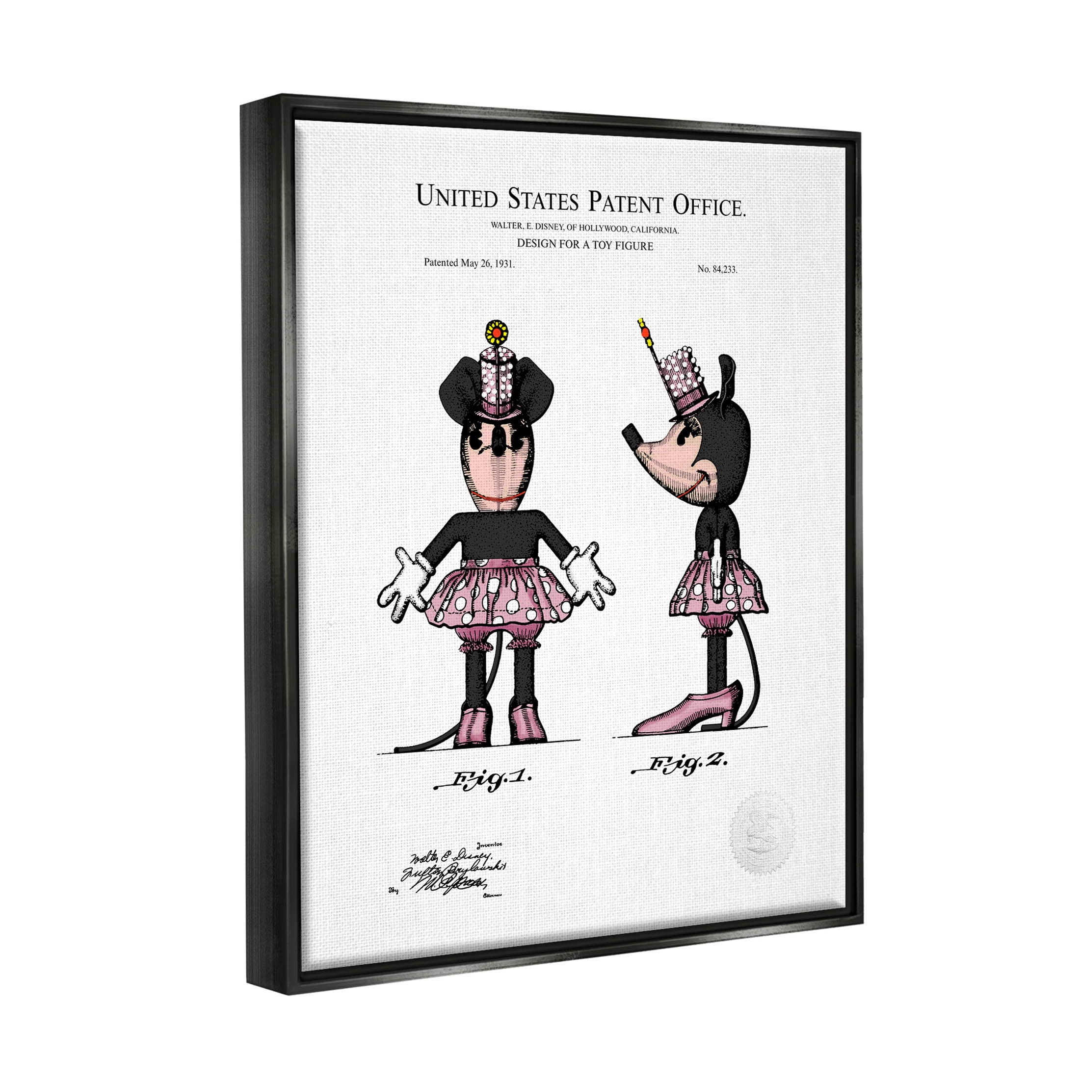 Stupell Industries Girl Mouse Toy Patent Graphic Art Jet Black Floating Framed Canvas Print Wall Art, Design by Karl Hronek