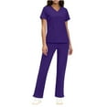 thumbnail image 2 of Scrub Sets for Woman Plus Size Short Sleeve V-Neck Solid Color Nursing Medical Uniform Top and Pants 2 Pieces with Pockets Purple M, 2 of 8
