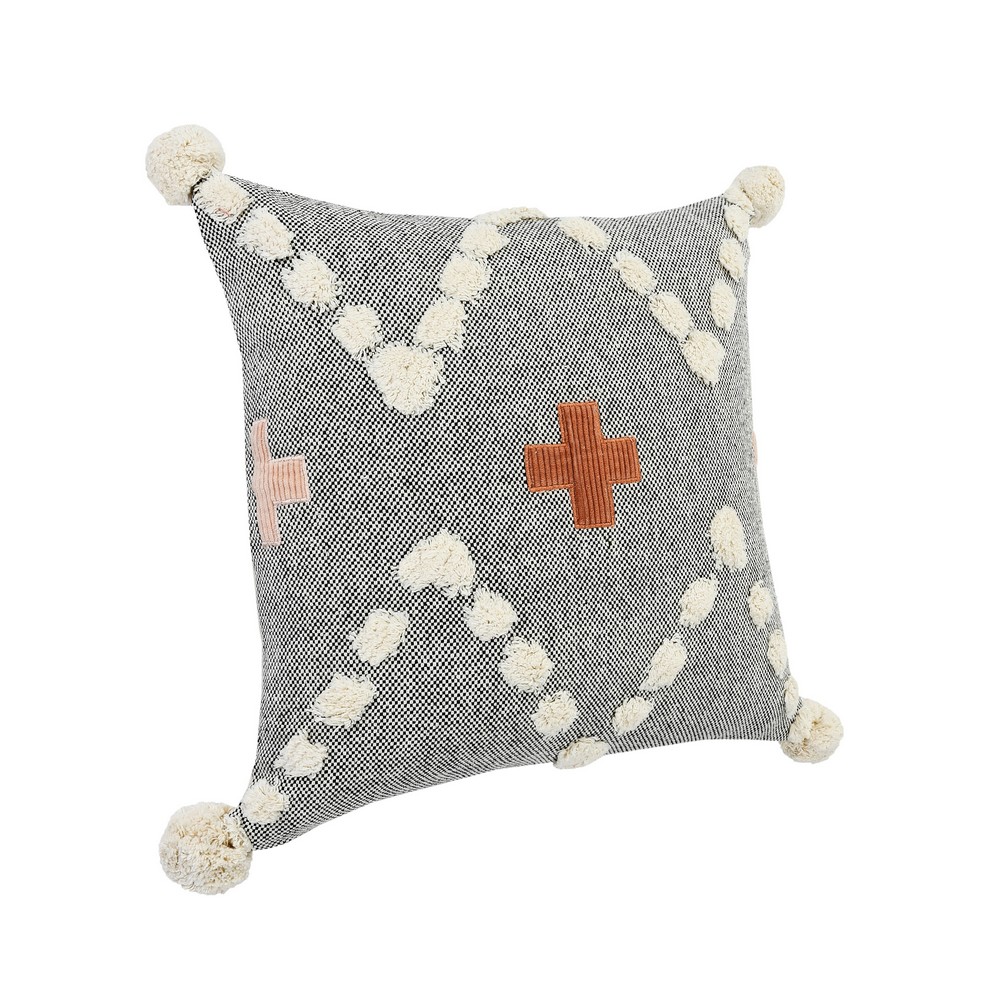 Ox Bay 20" x 20" Hand-stitched Gray/ Orange Geometric Organic Cotton Pillow Cover