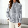 thumbnail image 4 of larppty Womens Plaid Ruffle V Neck Button Down Blouse Casual Long Sleeve Trendy Tops Work Checkered Shirt (Light Gray, S), 4 of 8