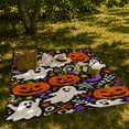 thumbnail image 7 of Smiling Ghosts with Jack O Lanterns and Moons, Checker Star Party Motif Cozy Flannel Blanket, Bright autumn celebration Art for families, 7 of 7