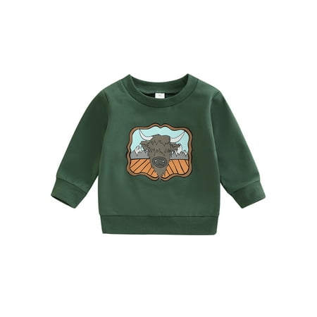 

Domingbub Autumn Toddler Baby Boys Girls Shirt Long Sleeve Loose Tops Print Pullover Party Casual Tops Fall Clothes Green 12-18 Months