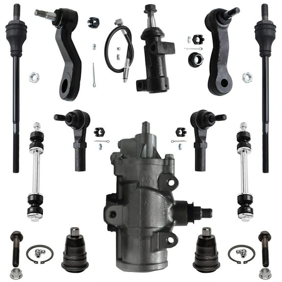 Detroit Axle - Front 12pc Gear Box Kit for 2007-2017 Chevy Express GMC Savana 2500 3500, Power Steering Gear Box Sway Bars Tie Rods Upper Ball Joints Pitman Idler Arms Bracket Replacement