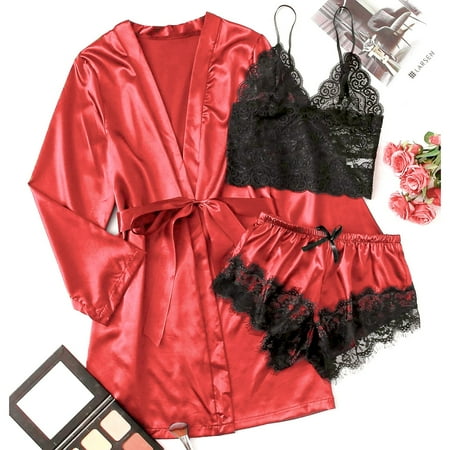 

Huachen Ladies Sexy See-Through Backless Black Wood Ear Halter One-Piece Sexy Lingerie Red/XXL