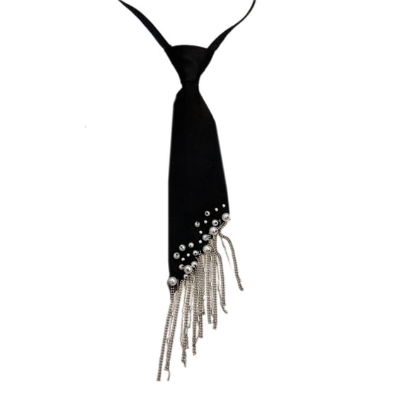 Ywmsfl School Tie Tassels Pre-tied Necktie with Pearls Trendsetter Ties School Uniform Necktie School Pre-tied Tie