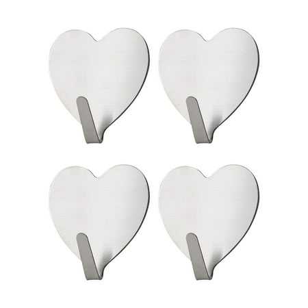 

XIUH 4Pcs Wrought Iron Love Hook Self-Adhesive Punch-Free Stainless Steel Hook Heart-Shaped Hook Home Creative Decoration Silver