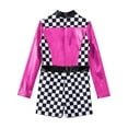 thumbnail image 4 of YONGHS Girls Racer Jumpsuit Kids Race Car Racer Driver Outfits Long Sleeve Checkerboard Unitard Hot Pink 14, 4 of 7