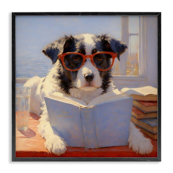 Stupell Industries Transitional Sunlit Dog Reading By Window Black Framed Giclee Art, 12 x 12, by Angie Hawke