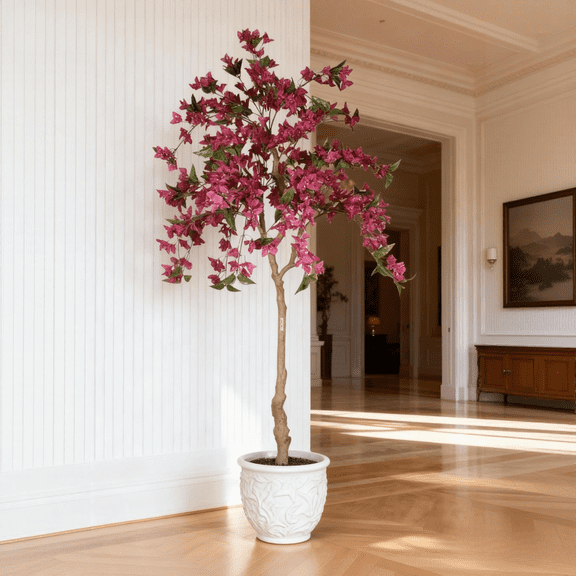 6FT Realistic Artificial Bougainvillea Tree - Potted Flowering Fake Plant 1pc Set for Indoor Home Decor